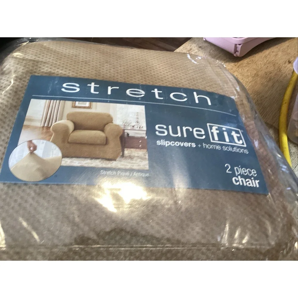 Sure Fit Stretch Pique 2 Piece Chair Slipcover Antique Gold 32-43in NEW